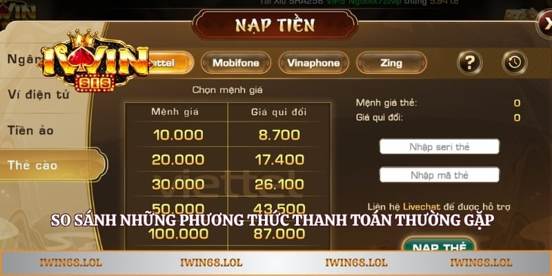 So sánh những phương thức thanh toán thường gặp khi nạp tiền